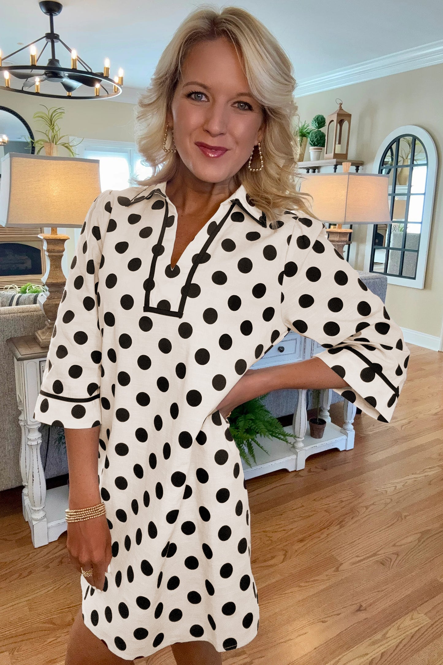 Polka Dot V-neck Mini Dress