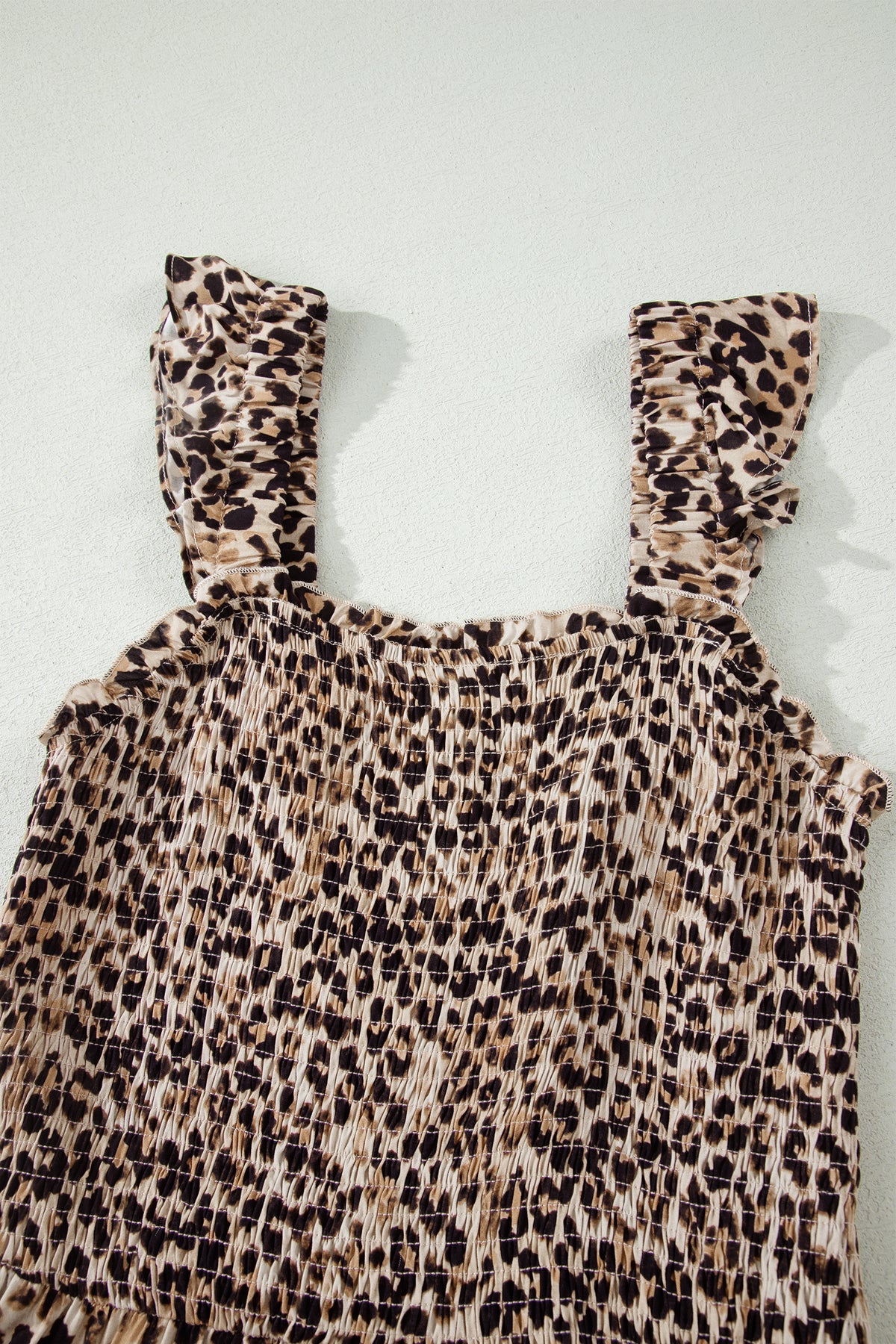 Ruffled Smocked Leopard Maxi Dress