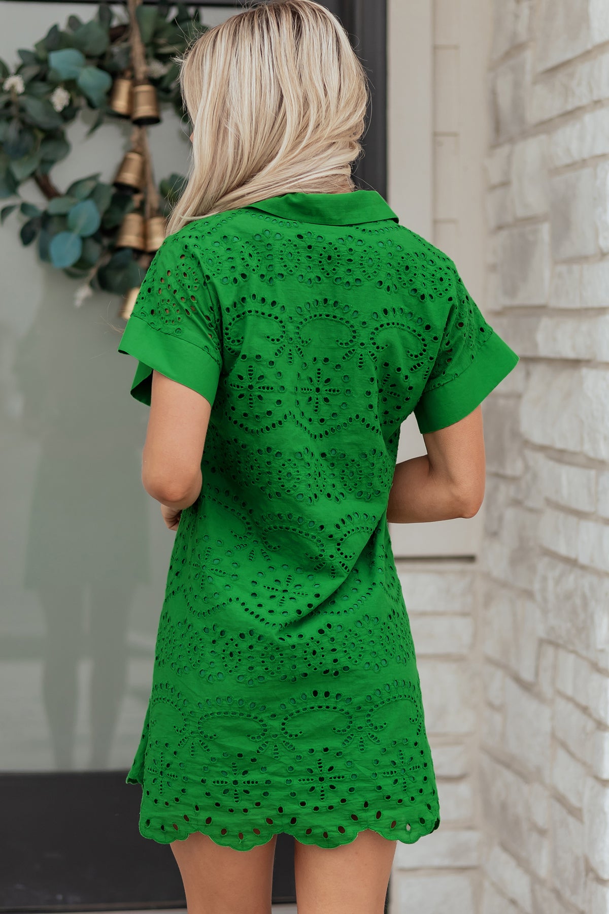 Color Eyelet Embroidered Mini Dress