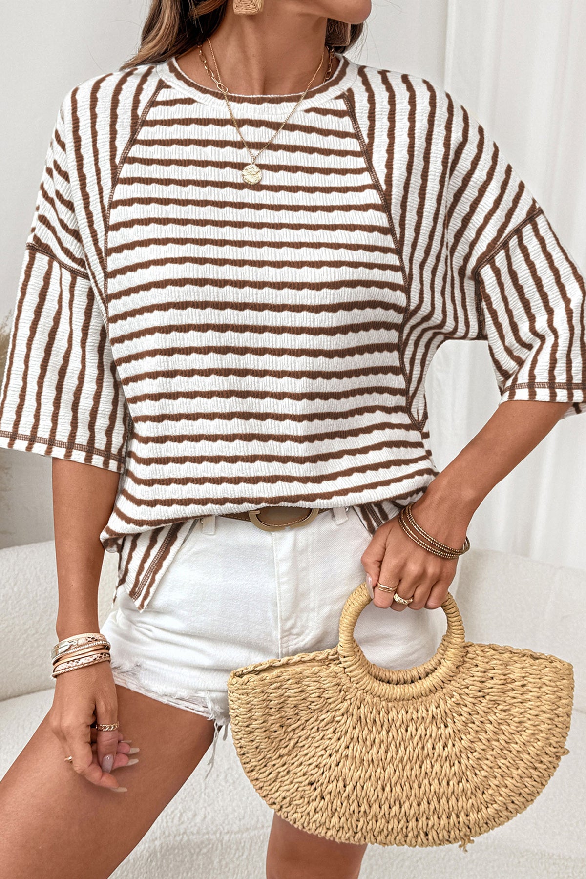 Stripe Textured Knit Split Tee