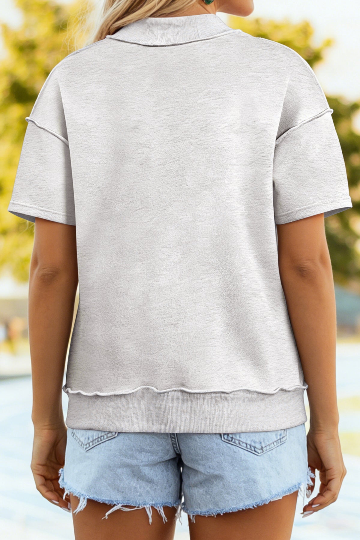 Exposed Seam Mock Neck Tee