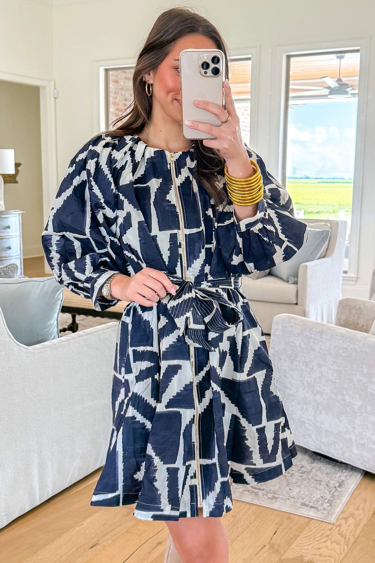 Abstract Geometric Zip Mini Dress