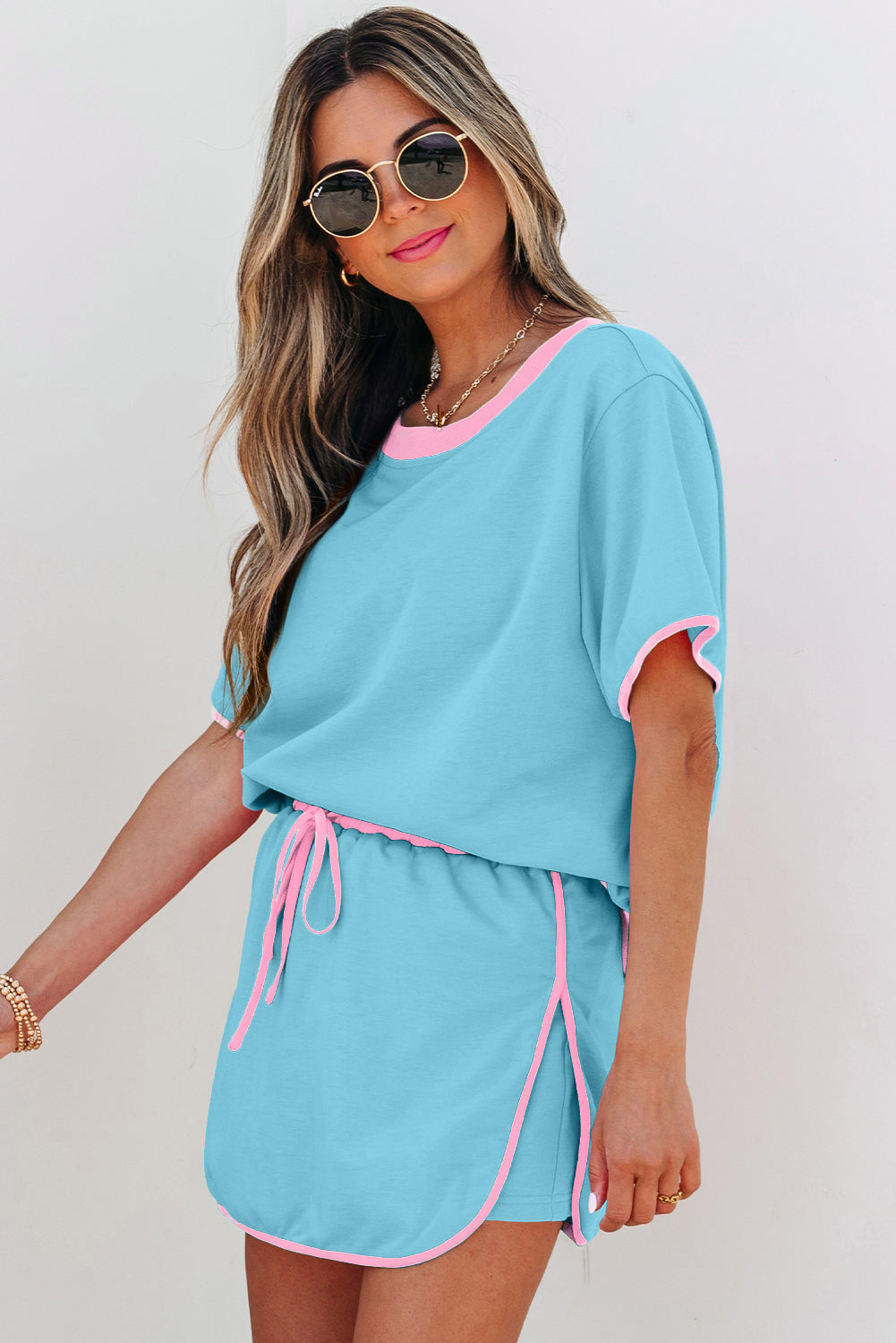 Turquoise Colorblock Edge Two-Piece Set