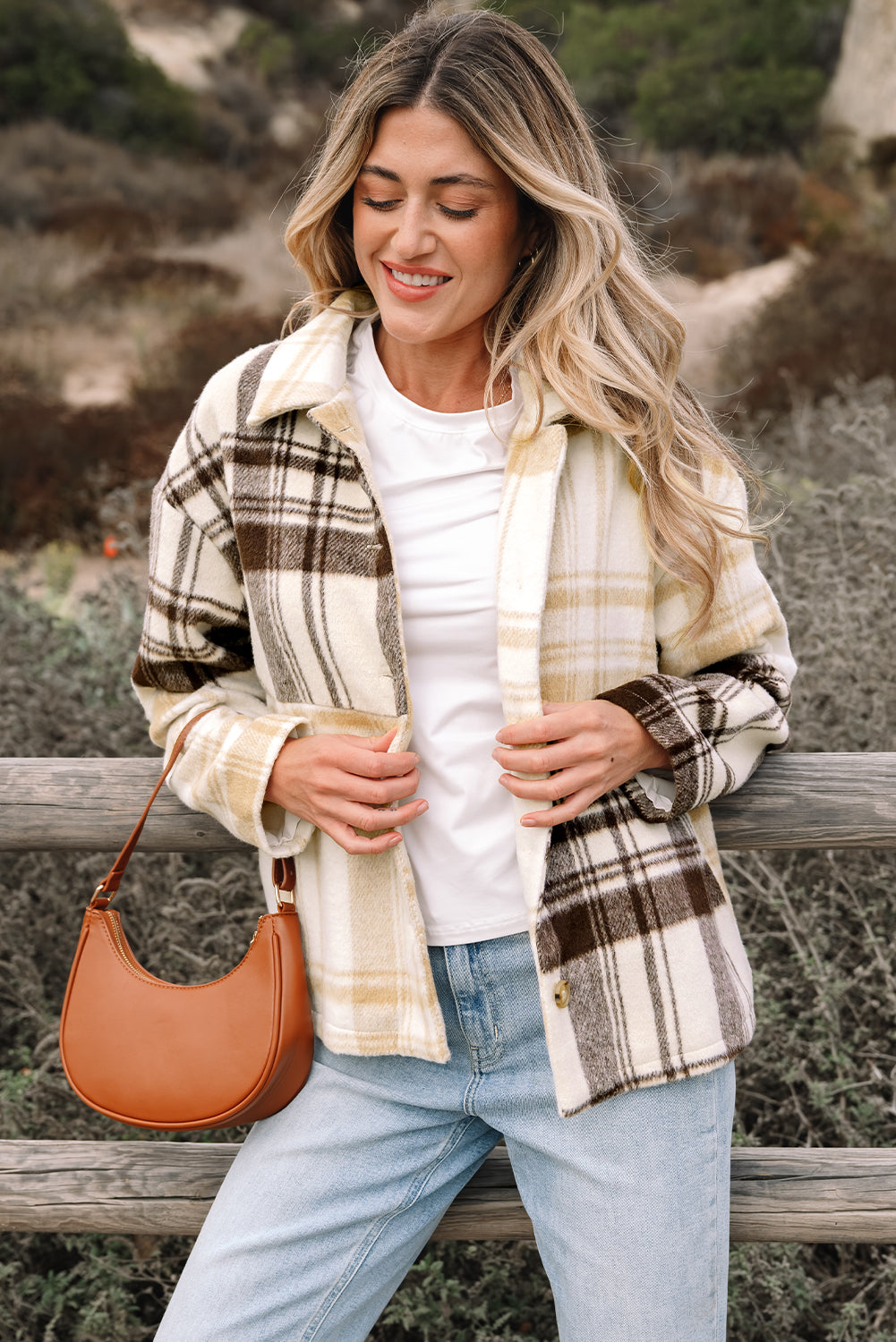 Side Pockets Buttoned Plaid Shackets