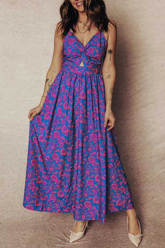 Floral Twisted V-neck Maxi Dress