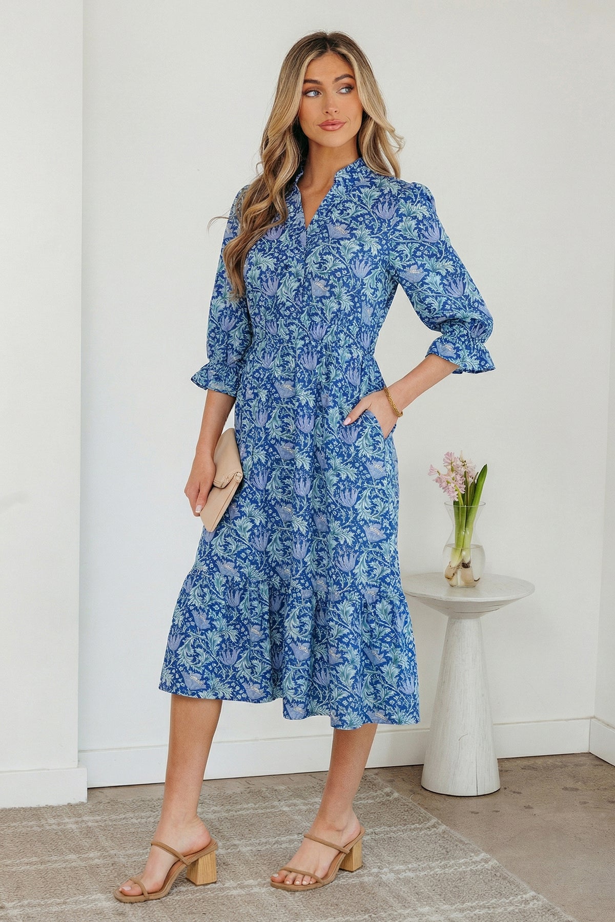 Printed Frilled V-neck Floral Dress