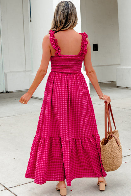 Plaid Square Neck Maxi Dress