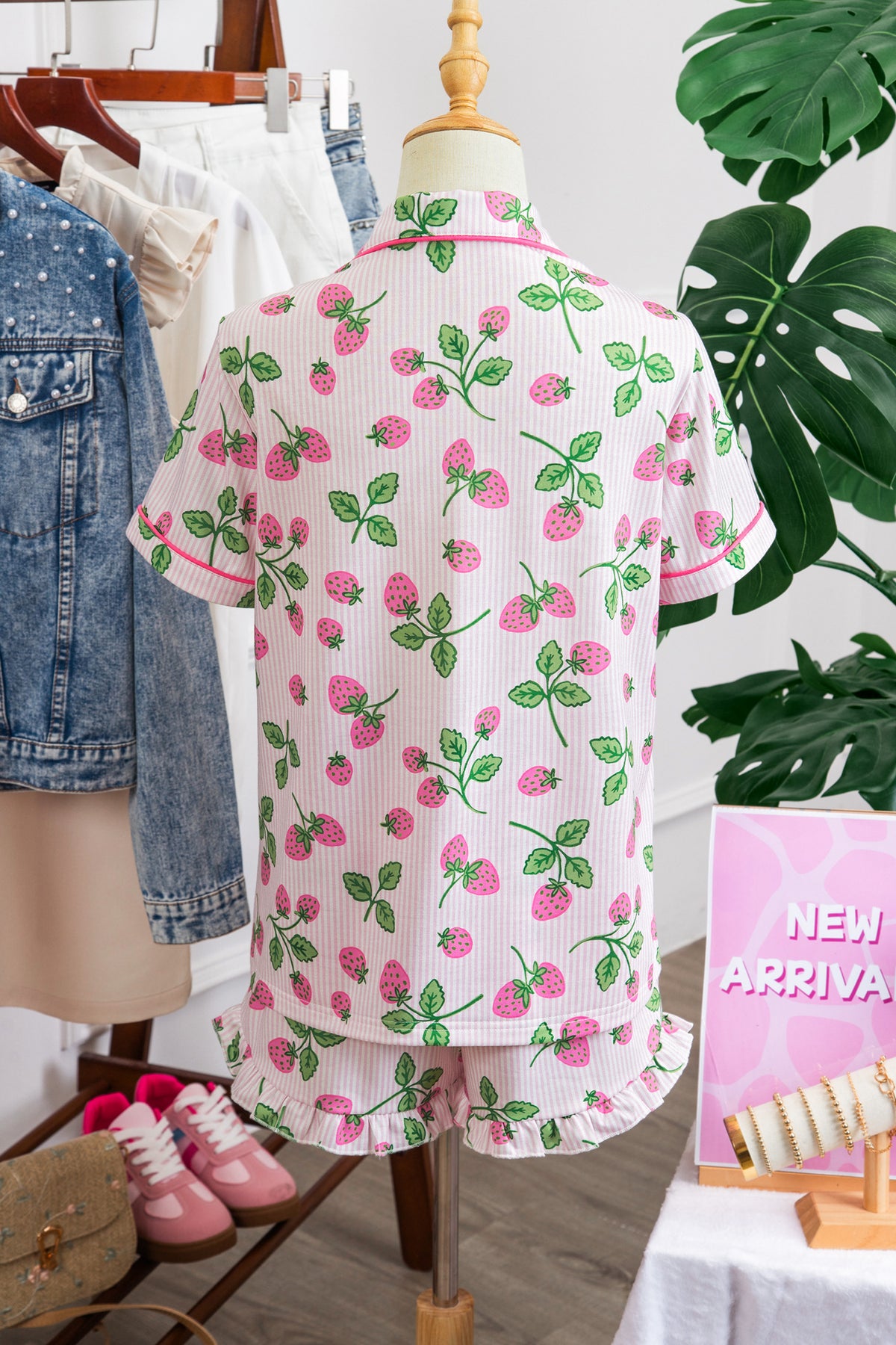 Striped Lapel Drawstring Pajama Set
