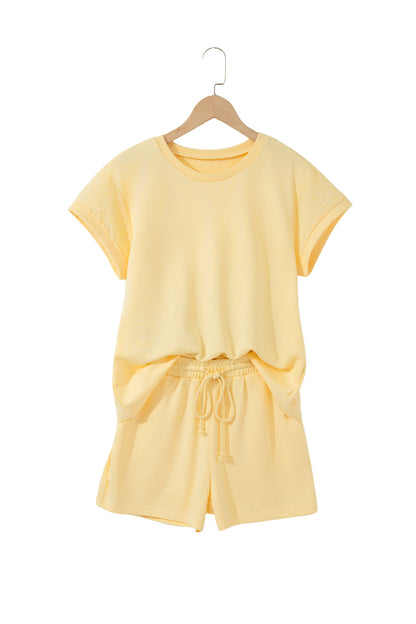 Eyelet Lace Sleeve Short Set