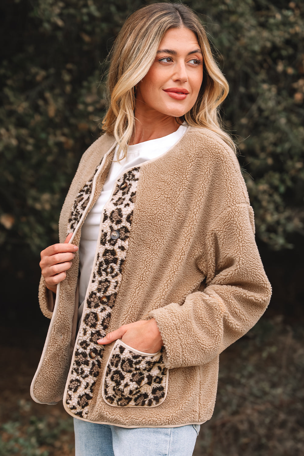 Casual Leopard Accent Plush Jackets