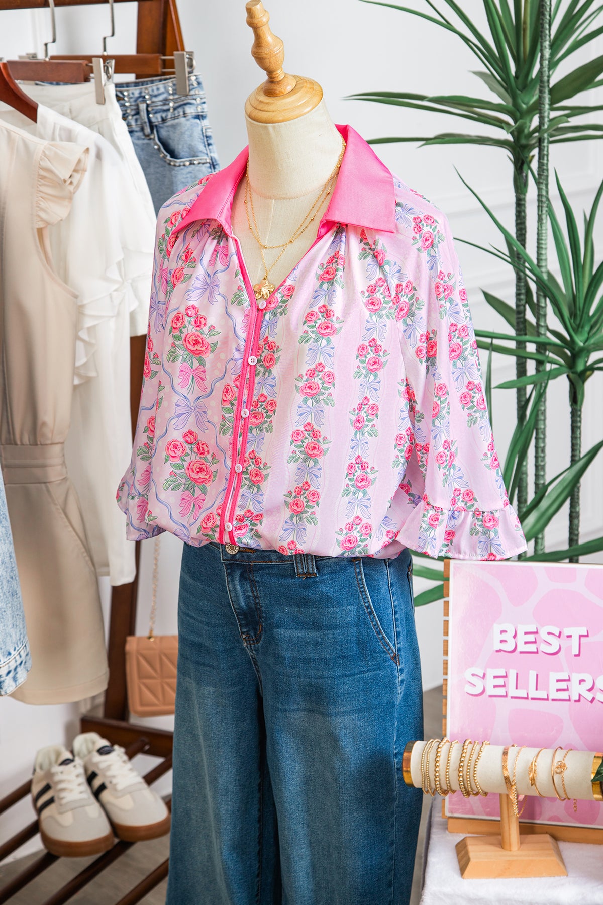 Floral Collared Ruffled Shirt Blouse