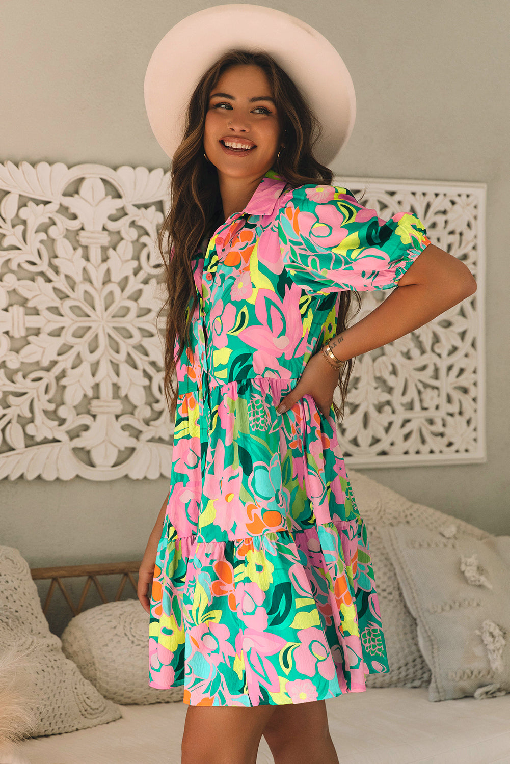 Puff Sleeve Babydoll Floral Dress