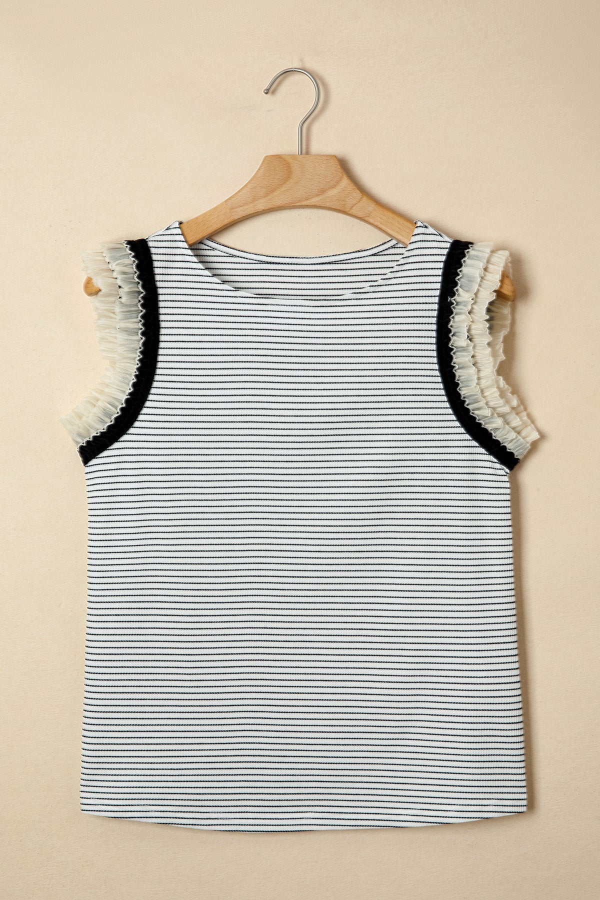 Stripe Contrasted Ruffle Tank Top