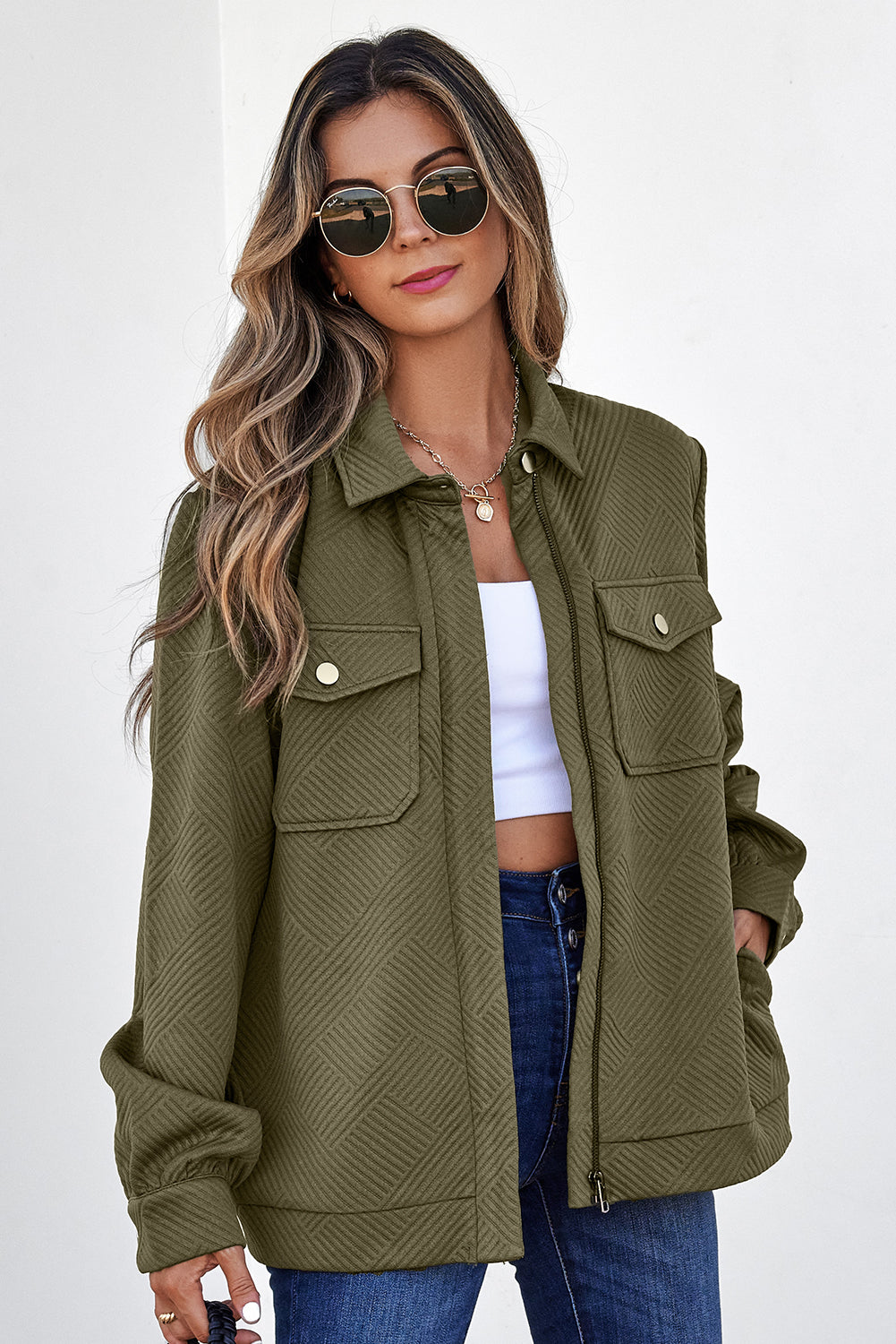 Blackish Color Zip Button Jackets