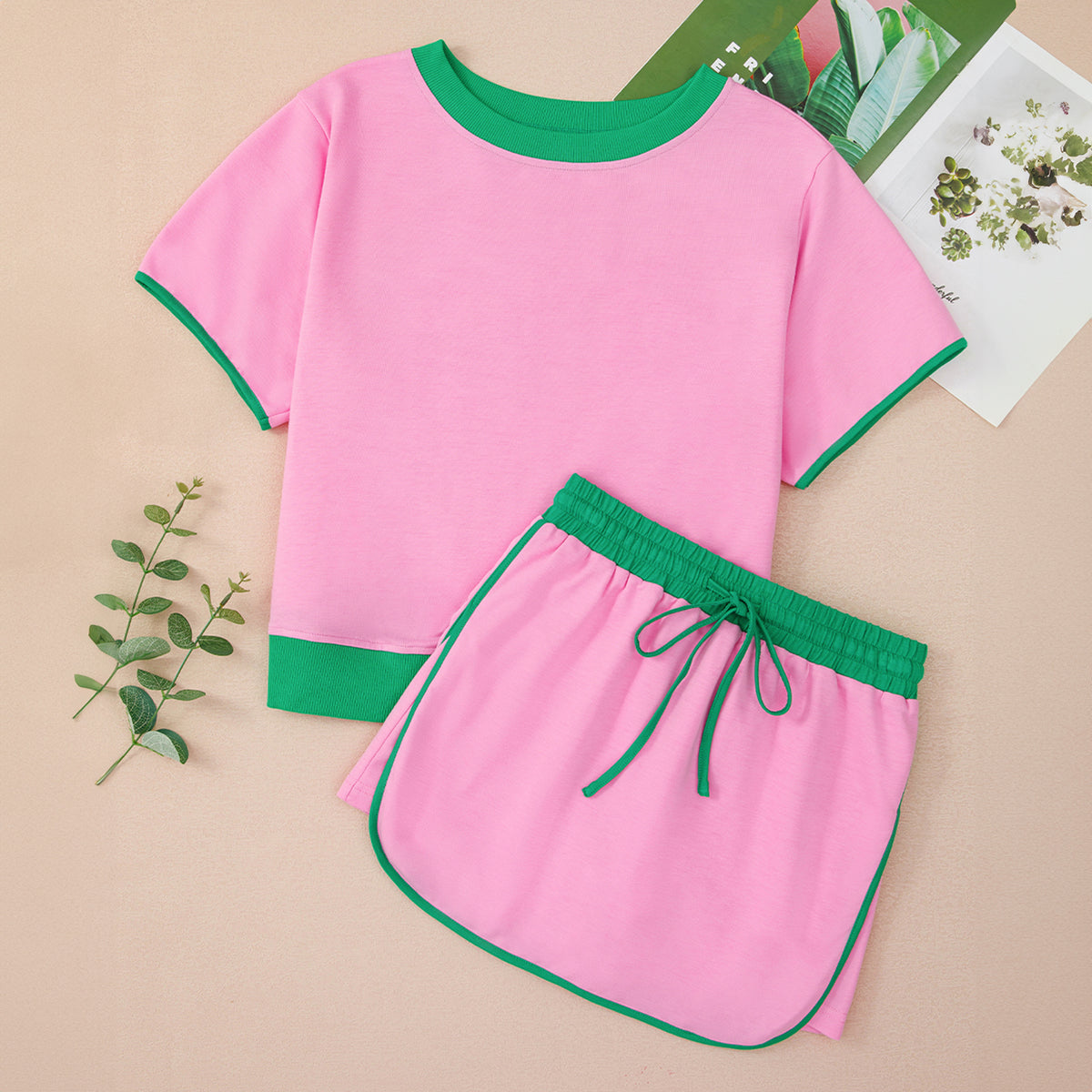 Turquoise Colorblock Edge Two-Piece Set