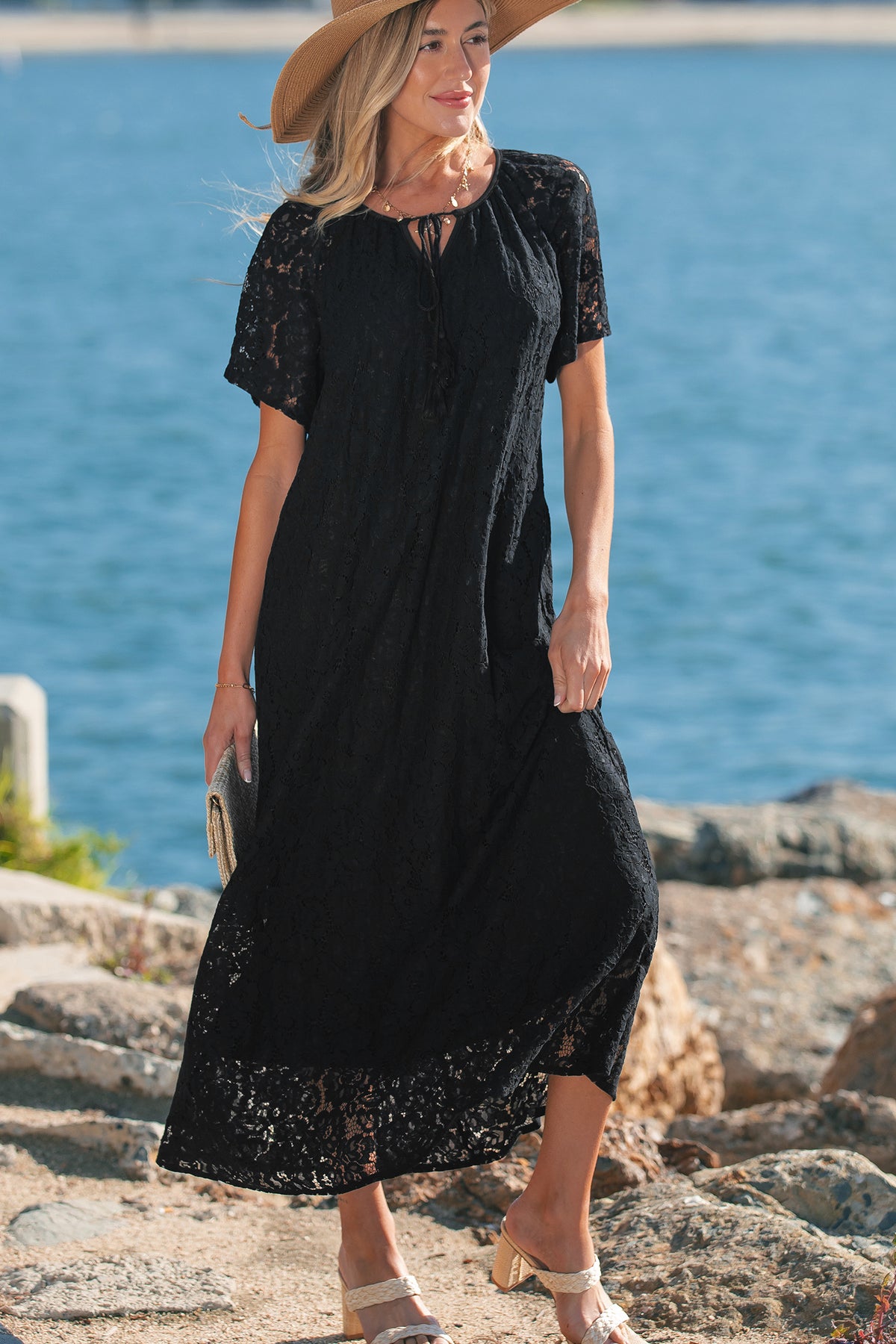 Floral Lace Overlay Maxi Dress