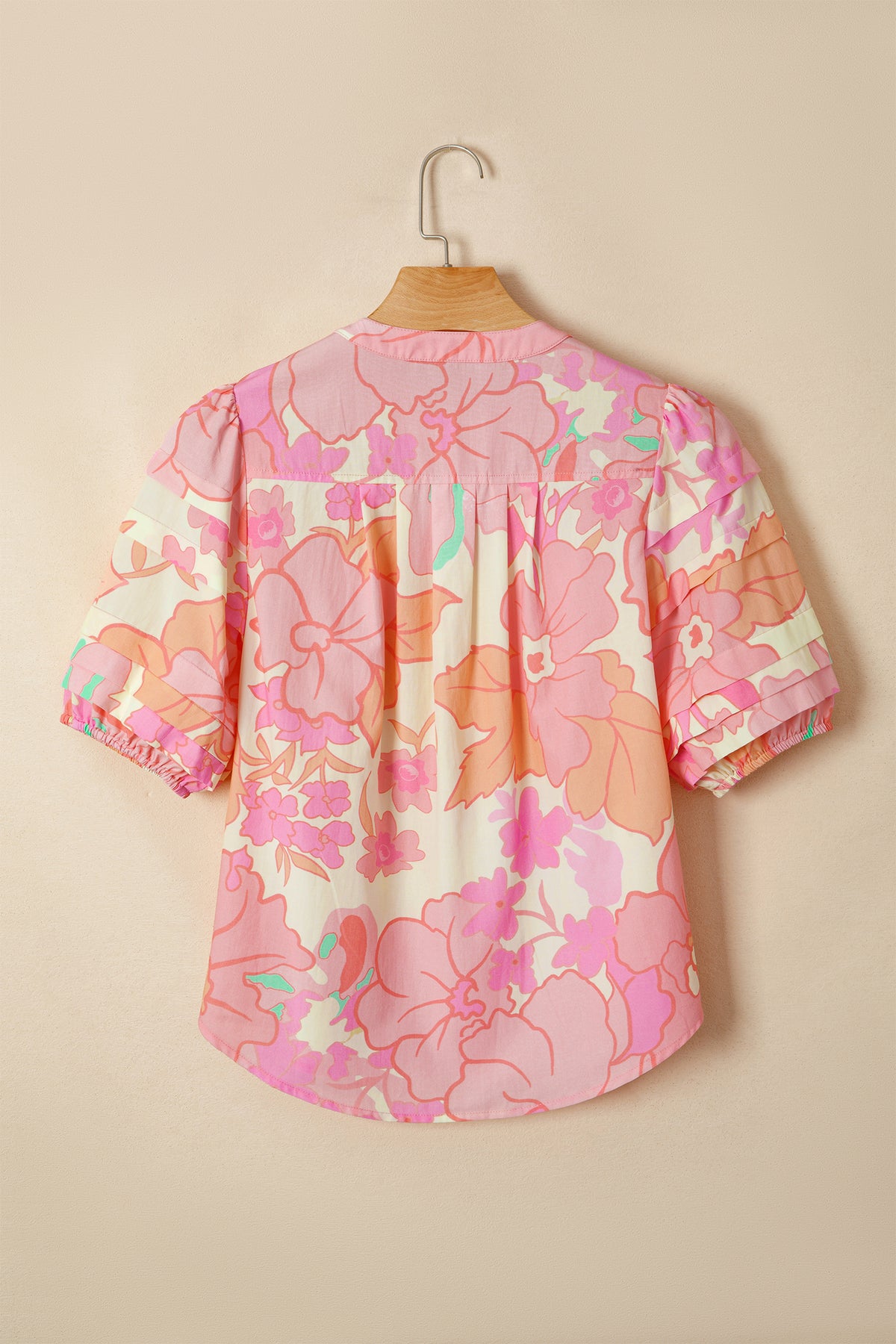 Floral Pintuck Short Sleeve Blouse