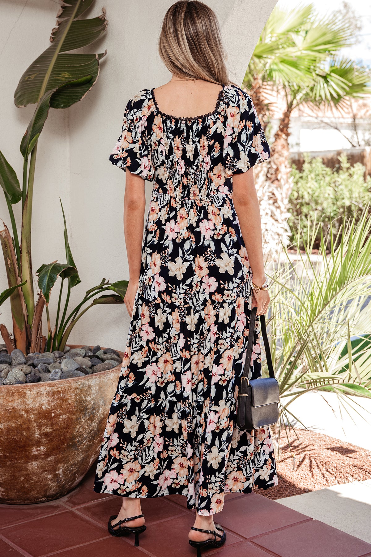 Smocked Detail Maxi Floral Dress
