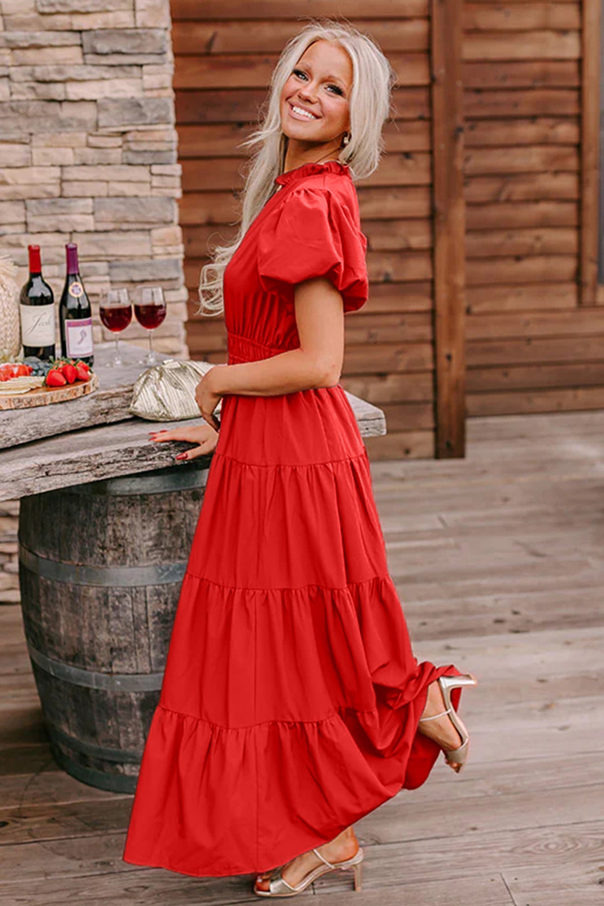 Puff Sleeve Tiered Maxi Dress