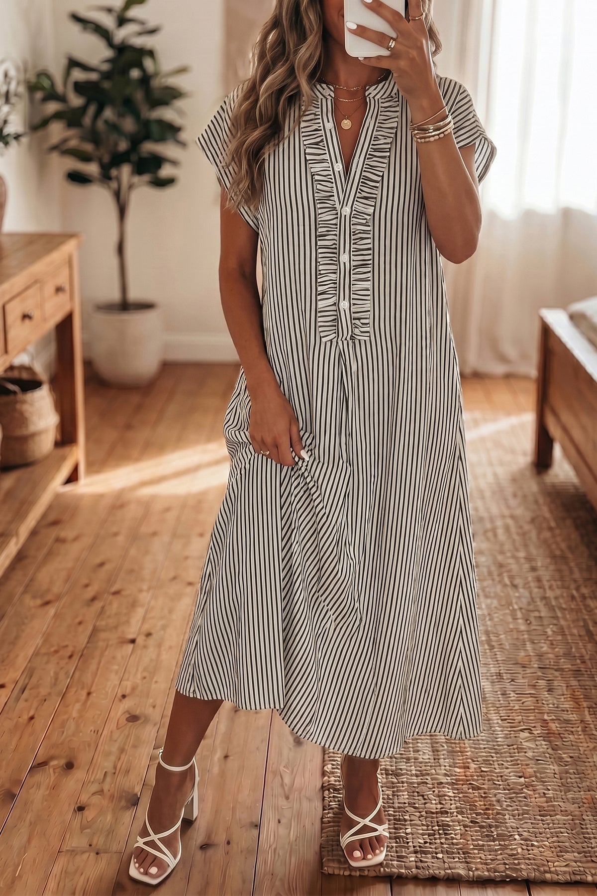 Stripe Short Sleeve Maxi Dress