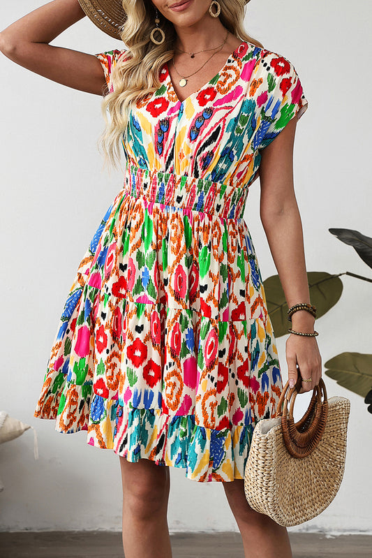 V-neck Ruffle Tiered Mini Dress
