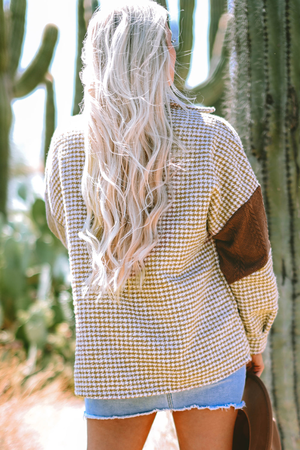 Houndstooth Color Textured Shacket Jackets