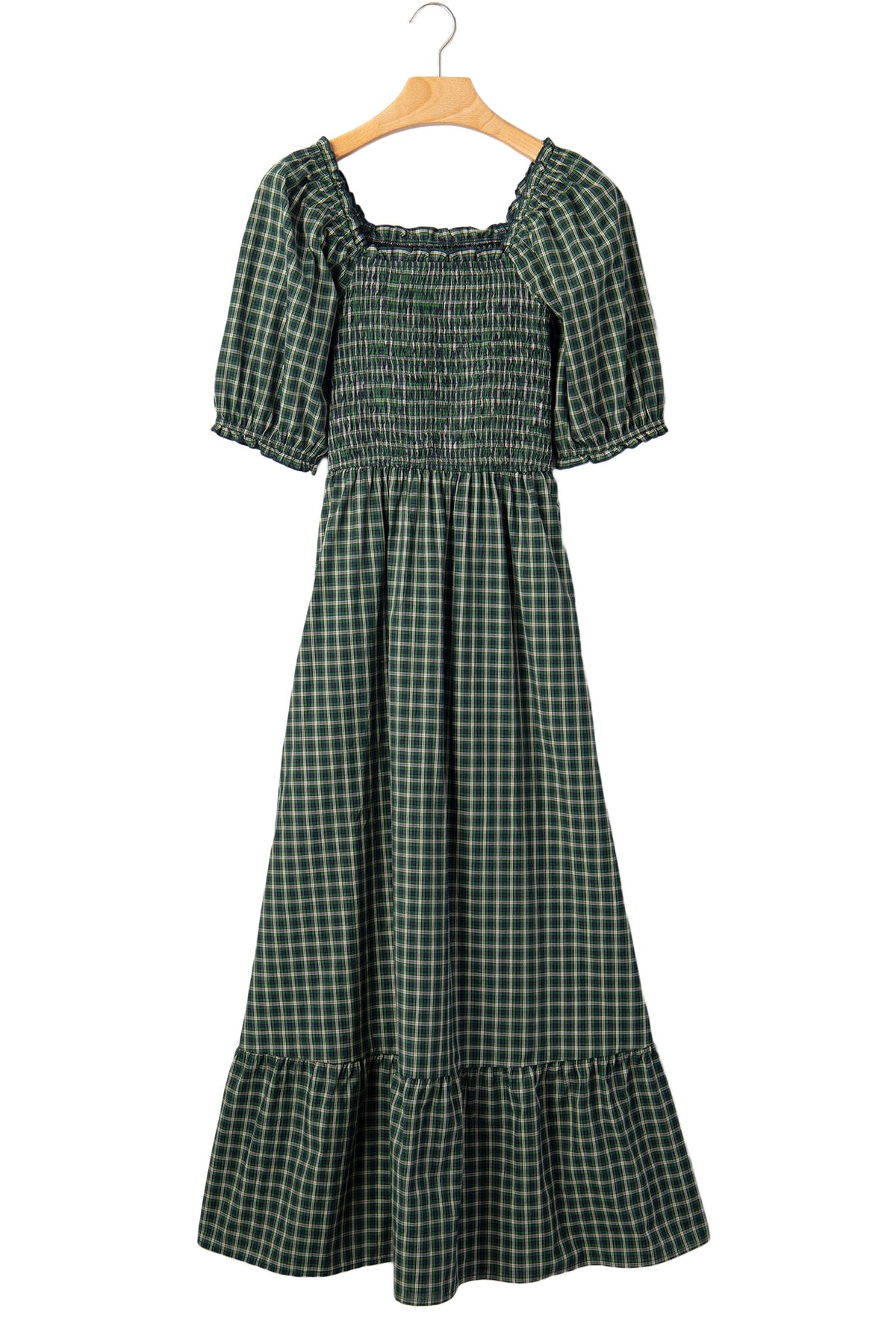 Shirred Ruffle Hem Maxi Dress