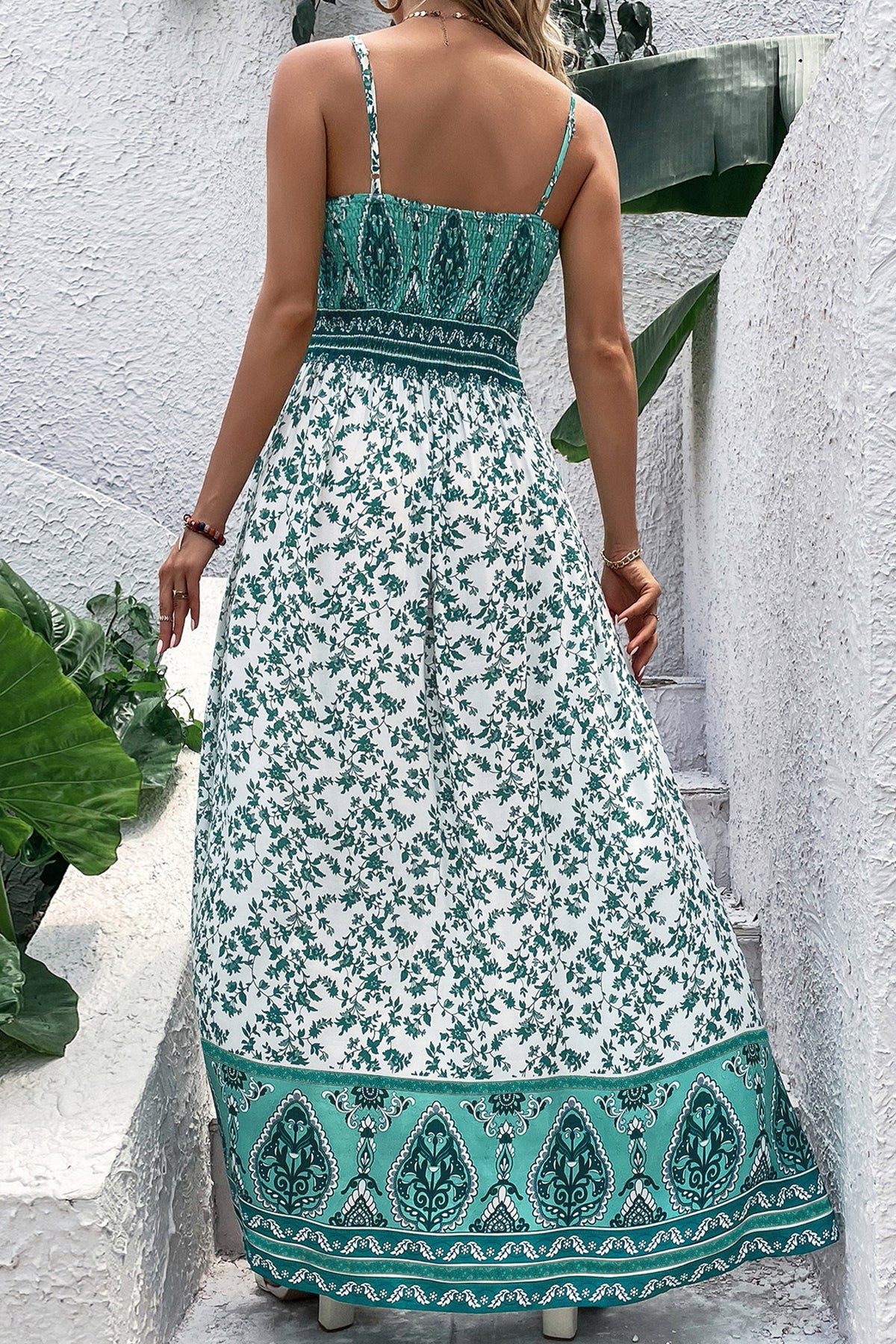 Boho Floral Shirred Maxi Dress