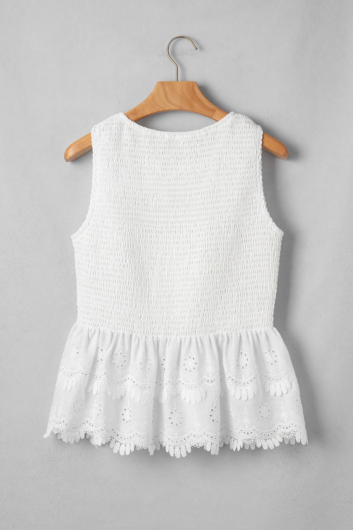 Sleeveless Smocked Lace Tank Top