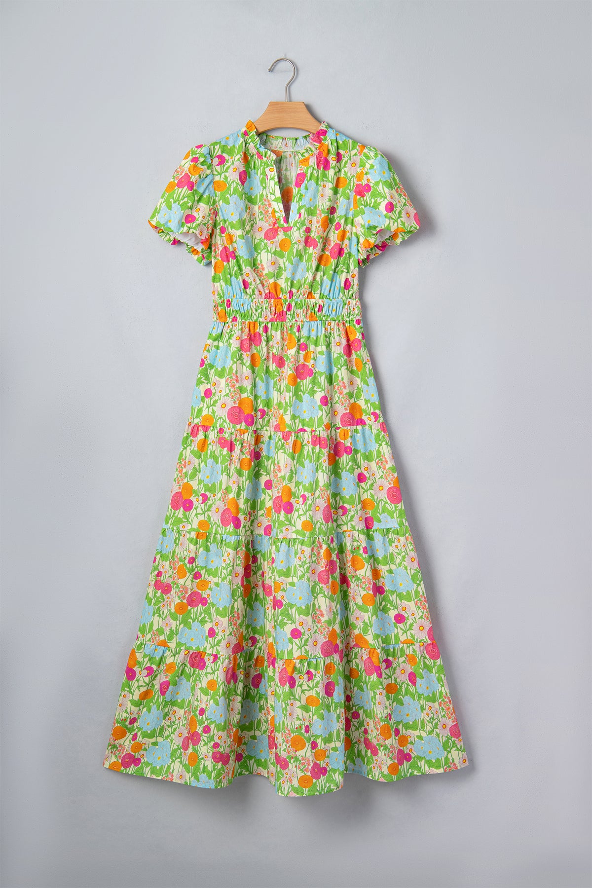 V-neck Puff Sleeve Floral Dress