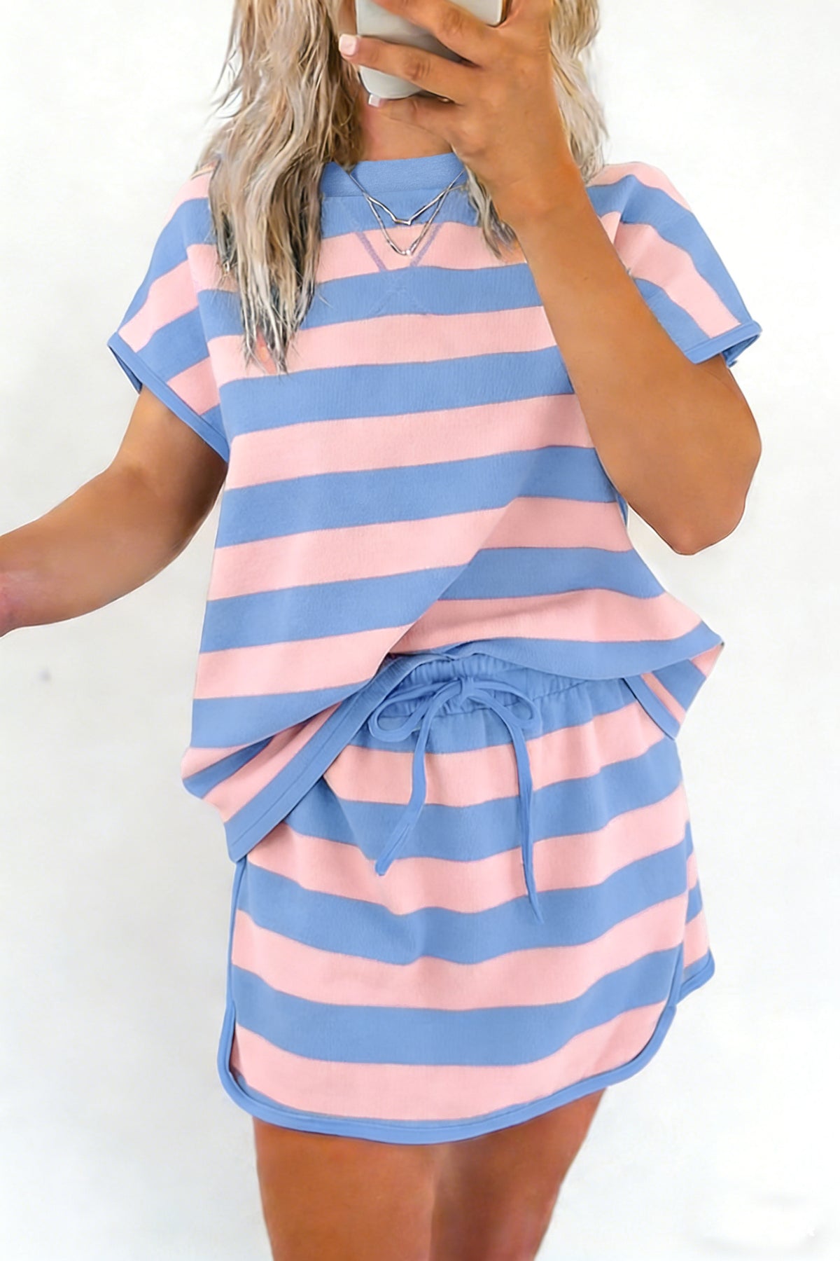 Stripe Dolman Drawstring Two-Piece Set