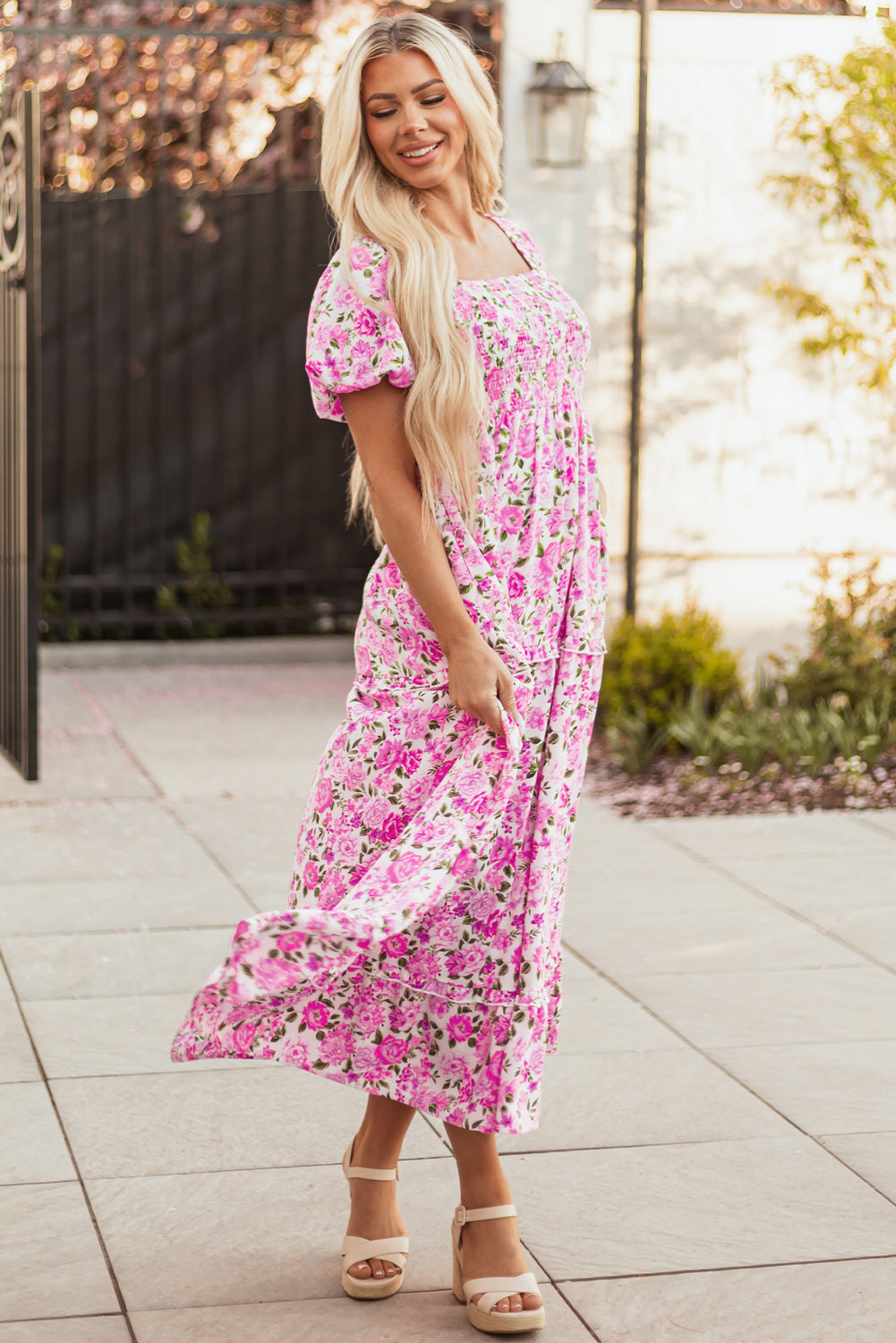 Dainty Floral Smocked Maxi Dress