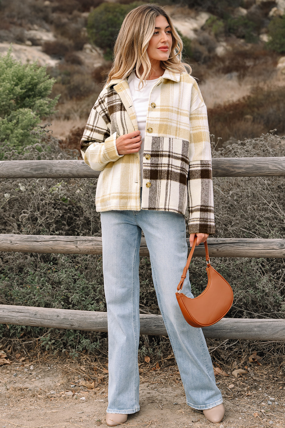 Side Pockets Buttoned Plaid Shackets