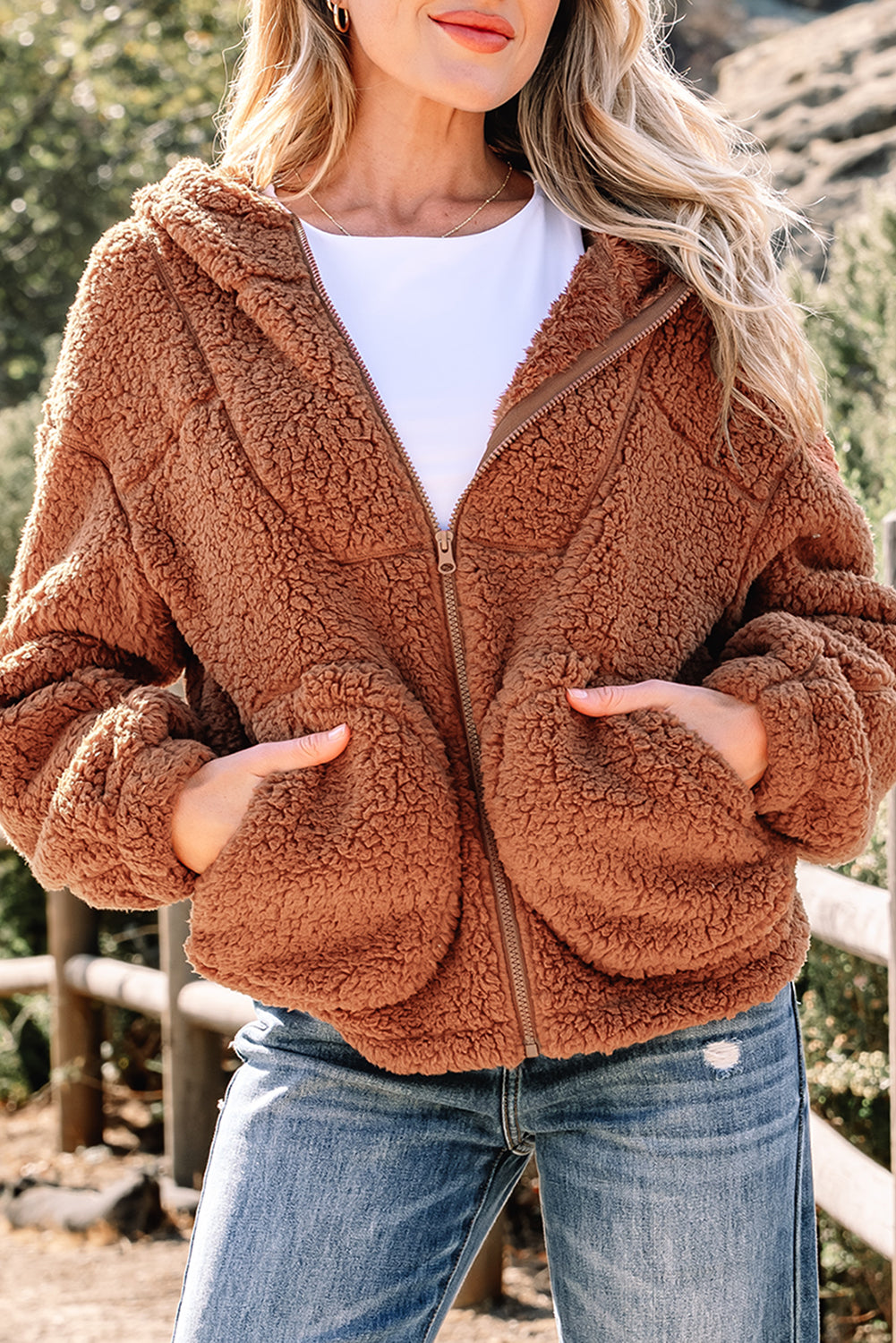 Zip Up Hooded Sherpa Jackets