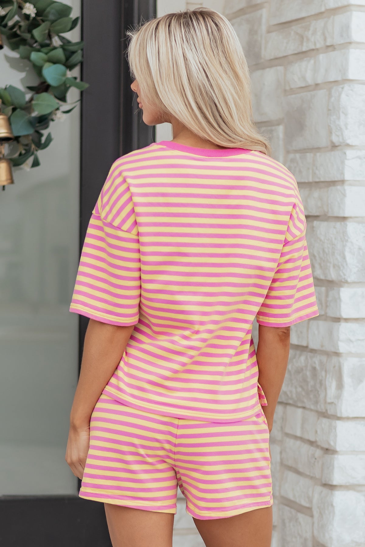 Stripe Drop Shoulder Short Set