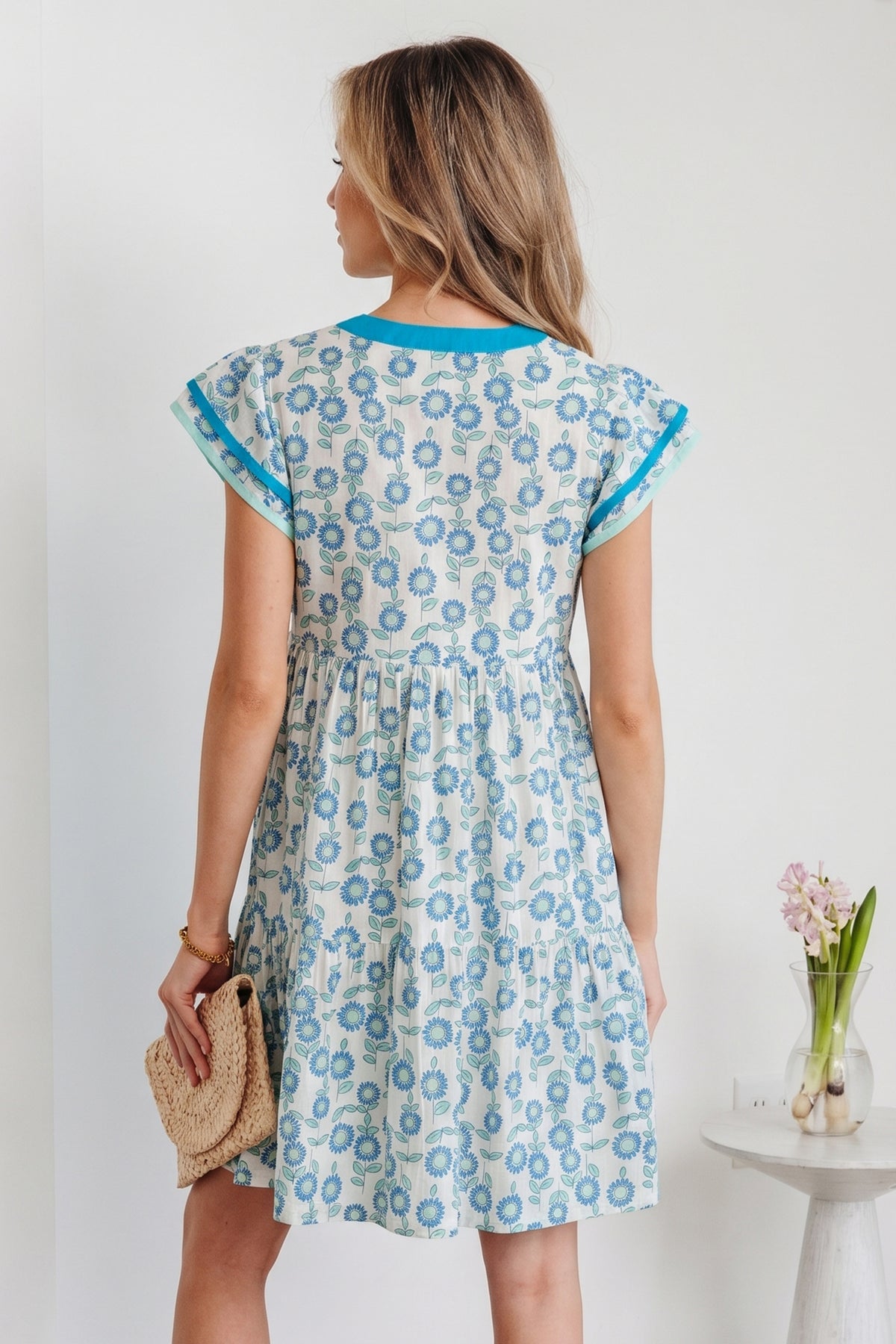 Flutter Sleeve Mini Floral Dress