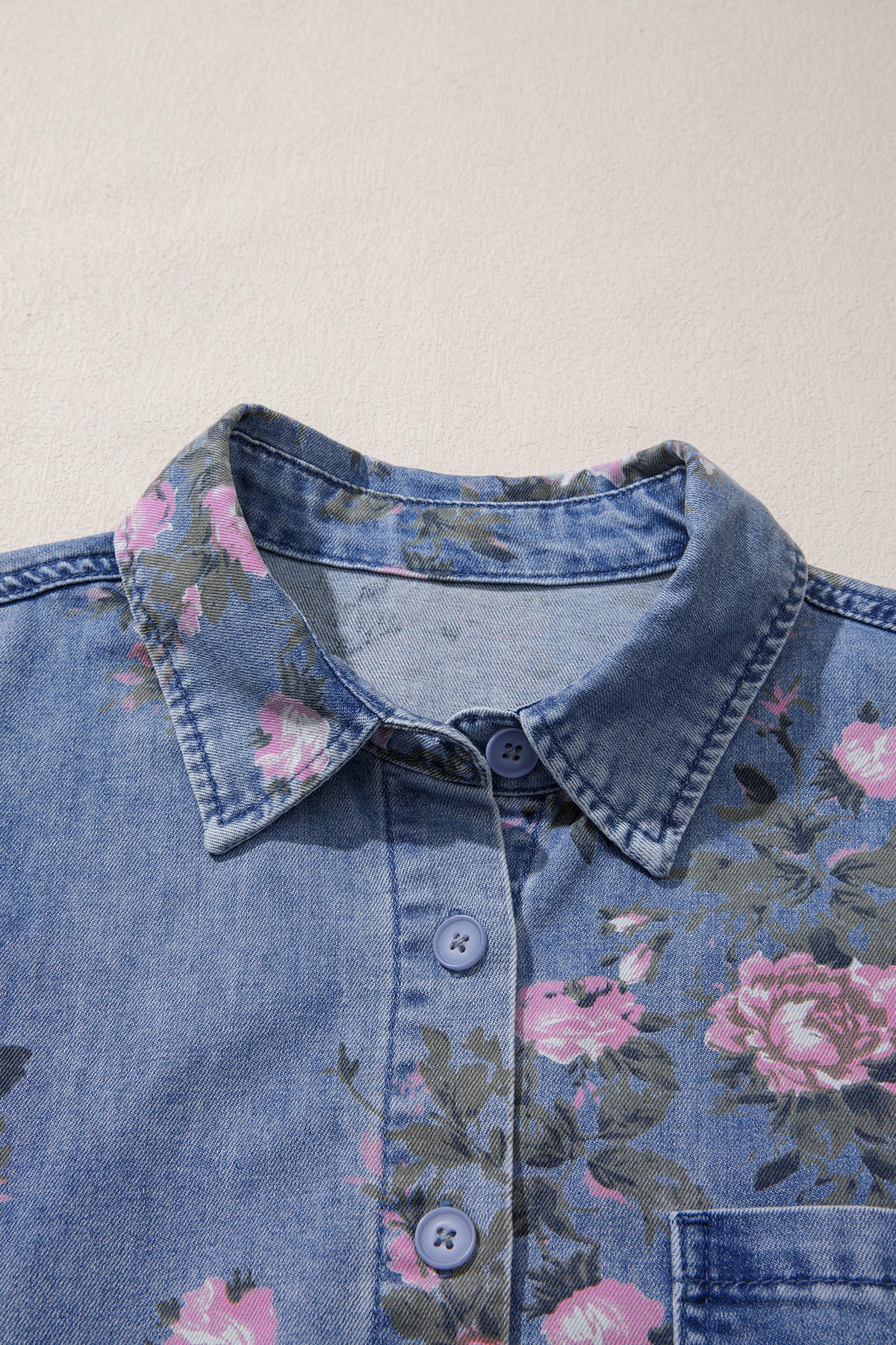 Bracelet Sleeve Floral Denim Blouse
