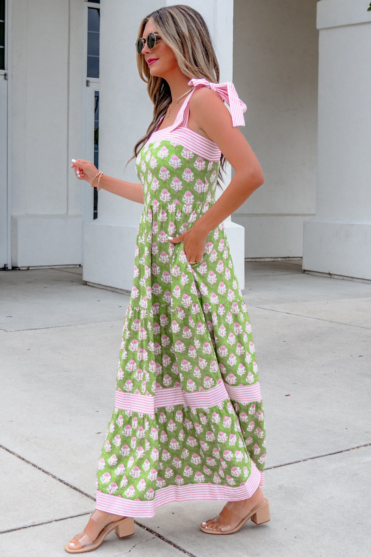 Striped Maxi Floral Dress
