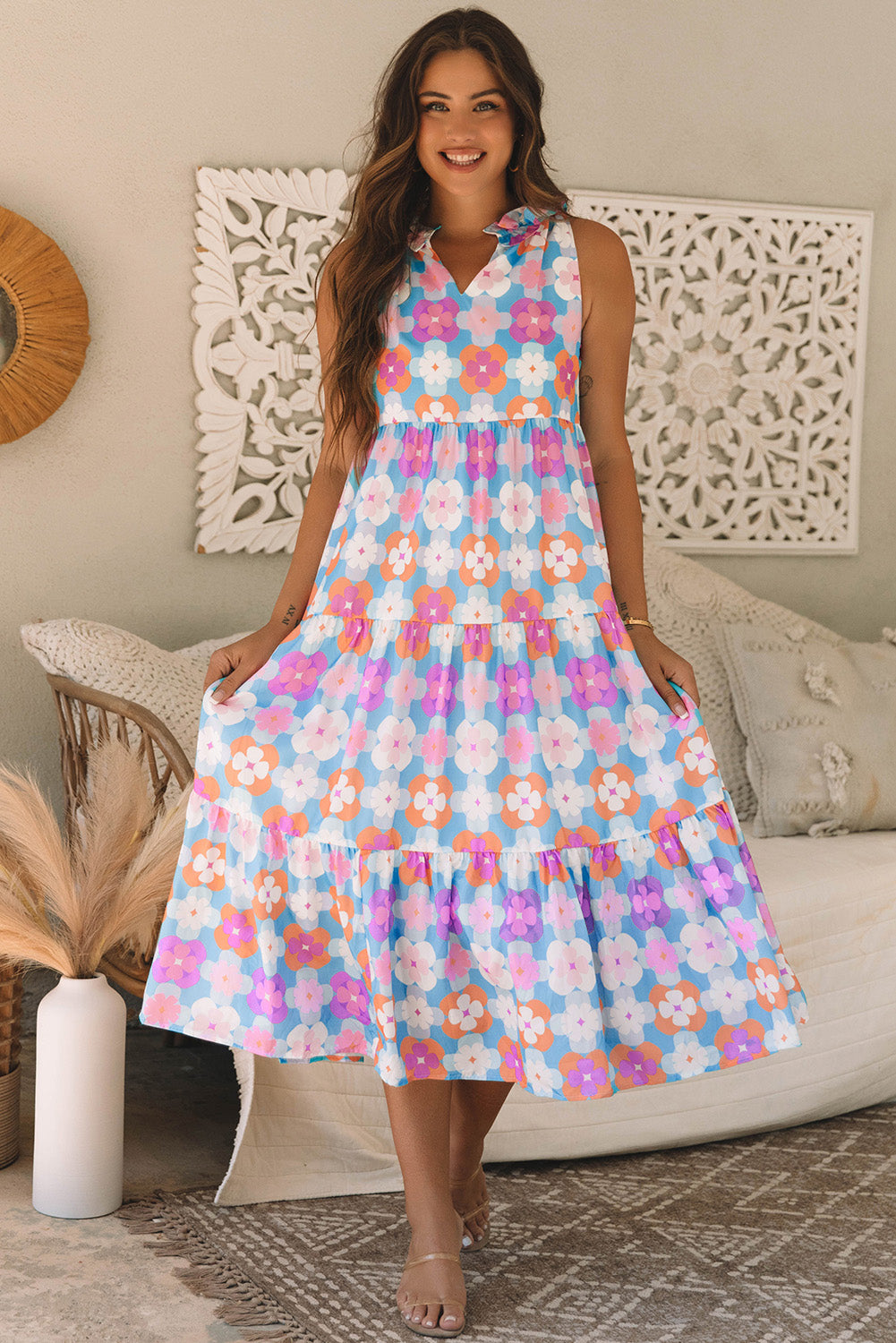 Floral Sleeveless Tiered Maxi Dress