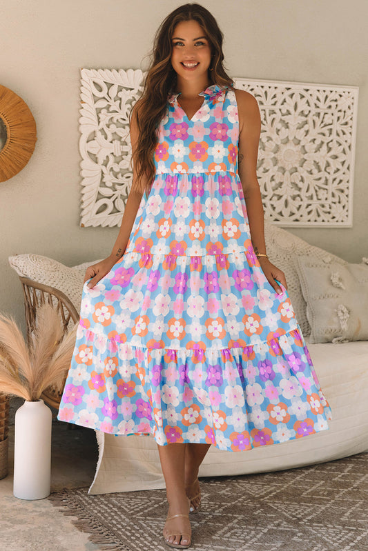 Floral Sleeveless Tiered Maxi Dress