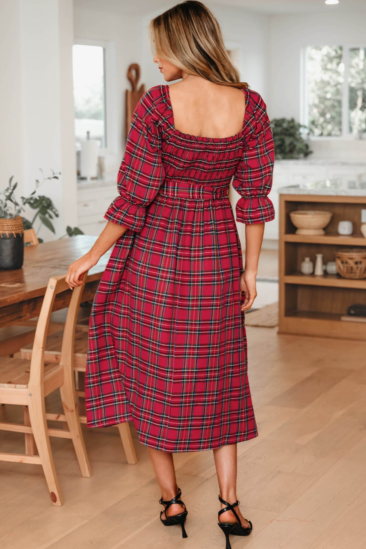 Puff Sleeve Flared Midi Dress