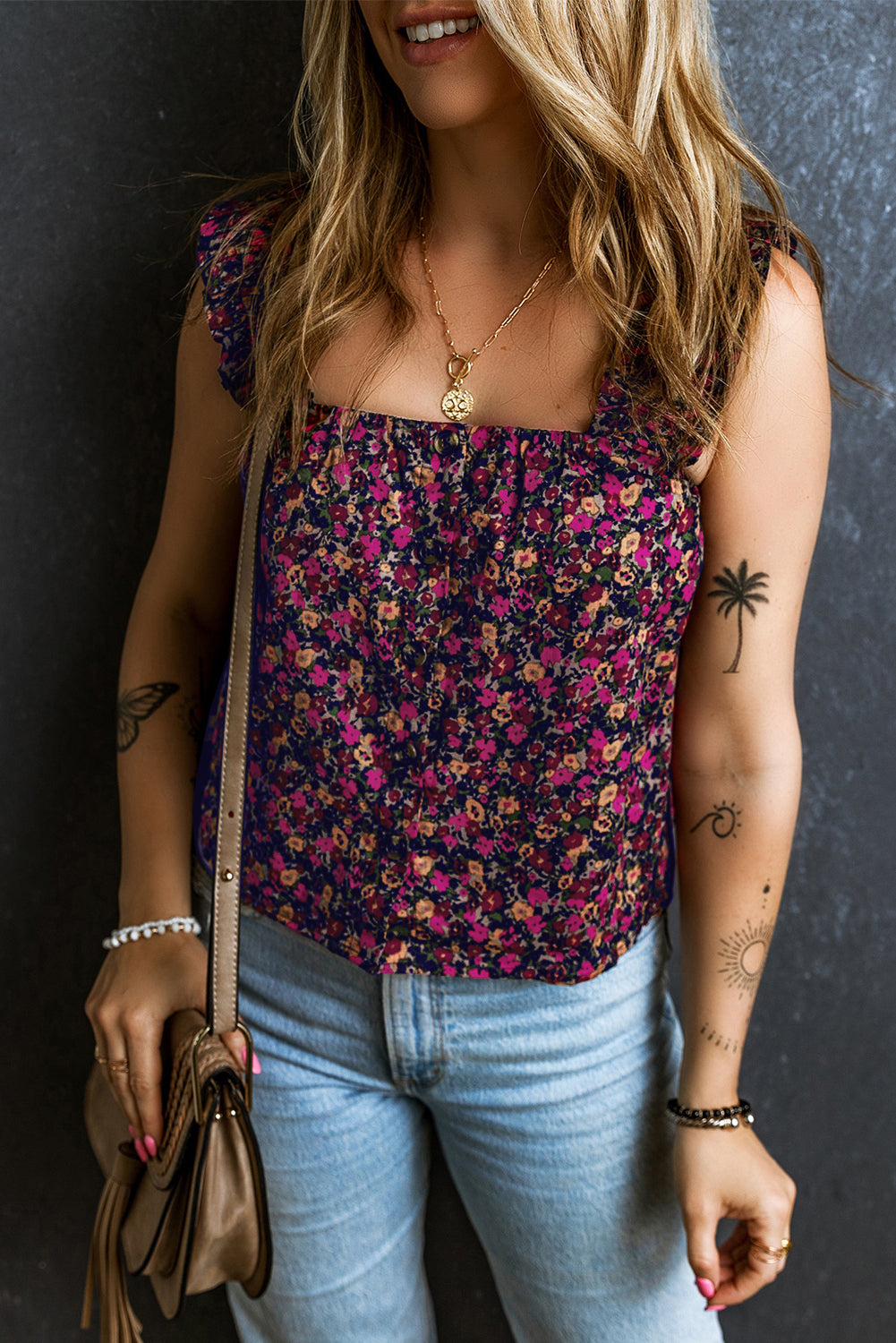 Boho Frilled Floral Tank Top
