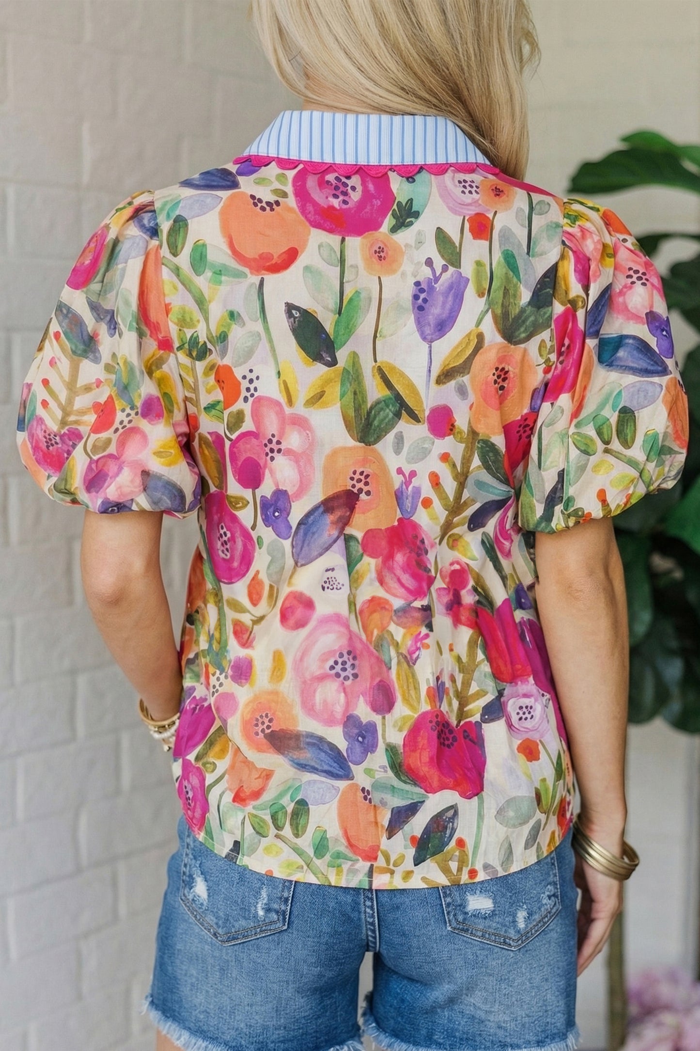Floral V-neck Puff Sleeve Blouse