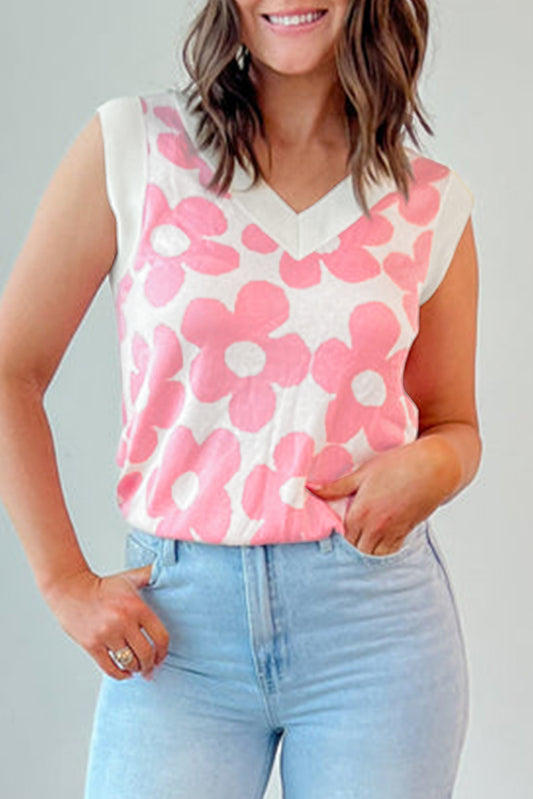 Cute Flower V-neck Tank Top