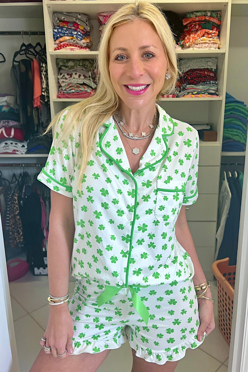 Short Sleeve Ruffled Pajama Set