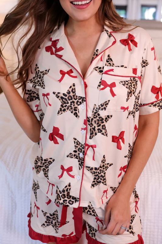 Leopard Star Ribbon Pajama Set