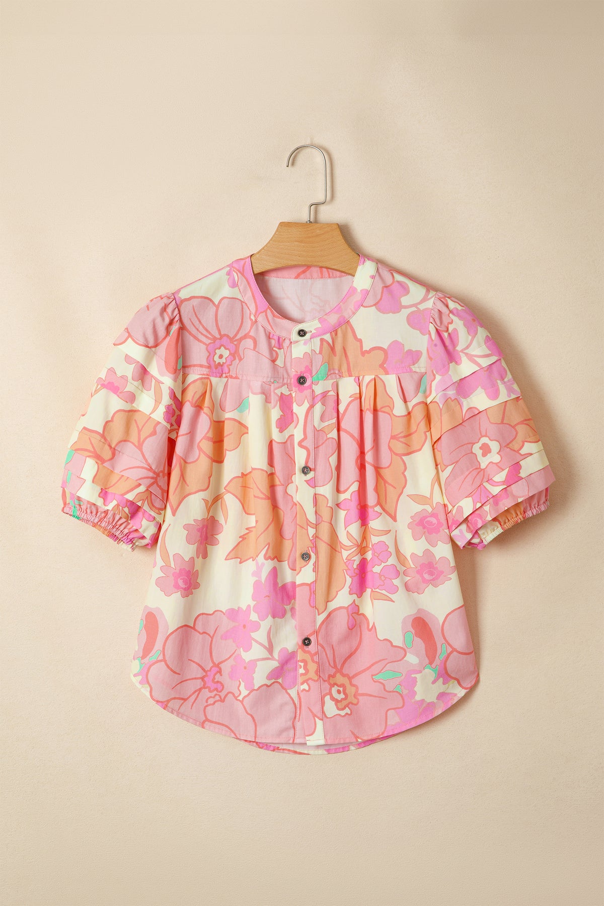 Floral Pintuck Short Sleeve Blouse