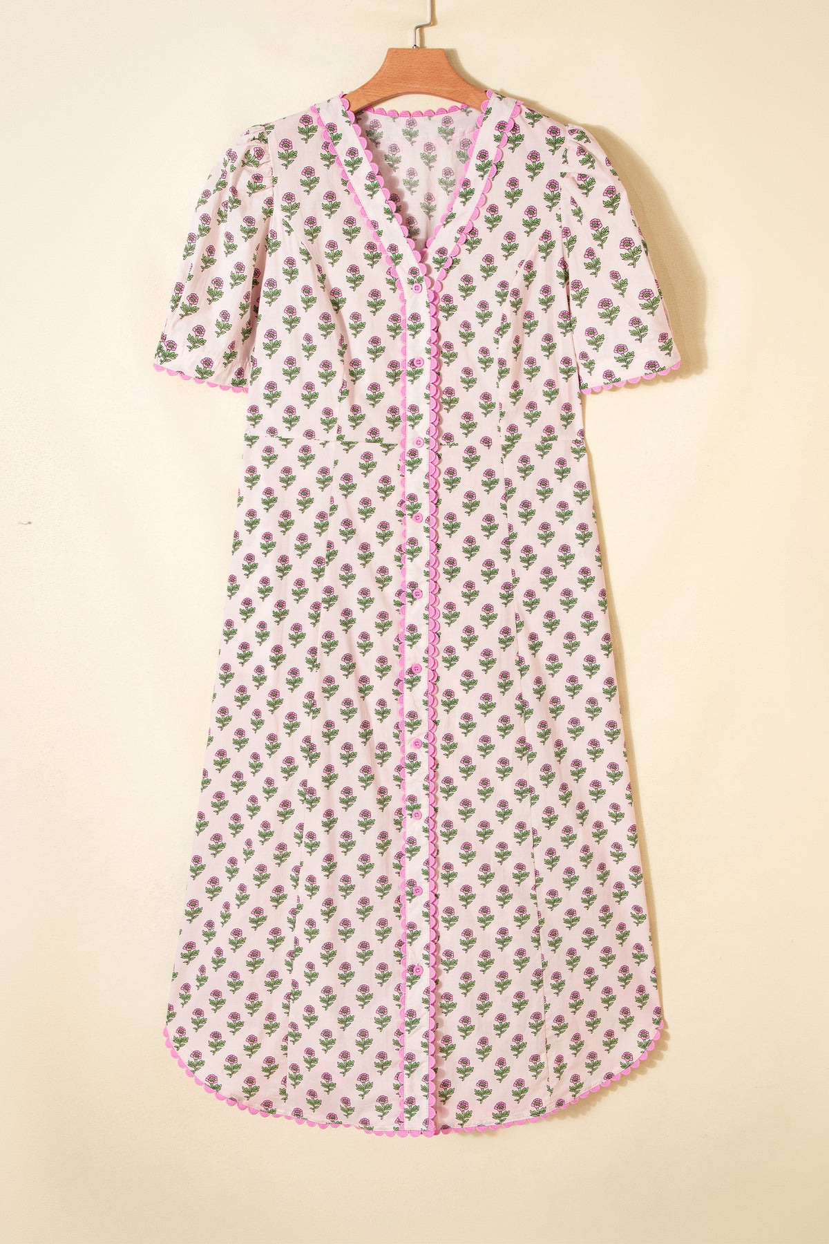 V-neck Short Sleeve Floral Dress