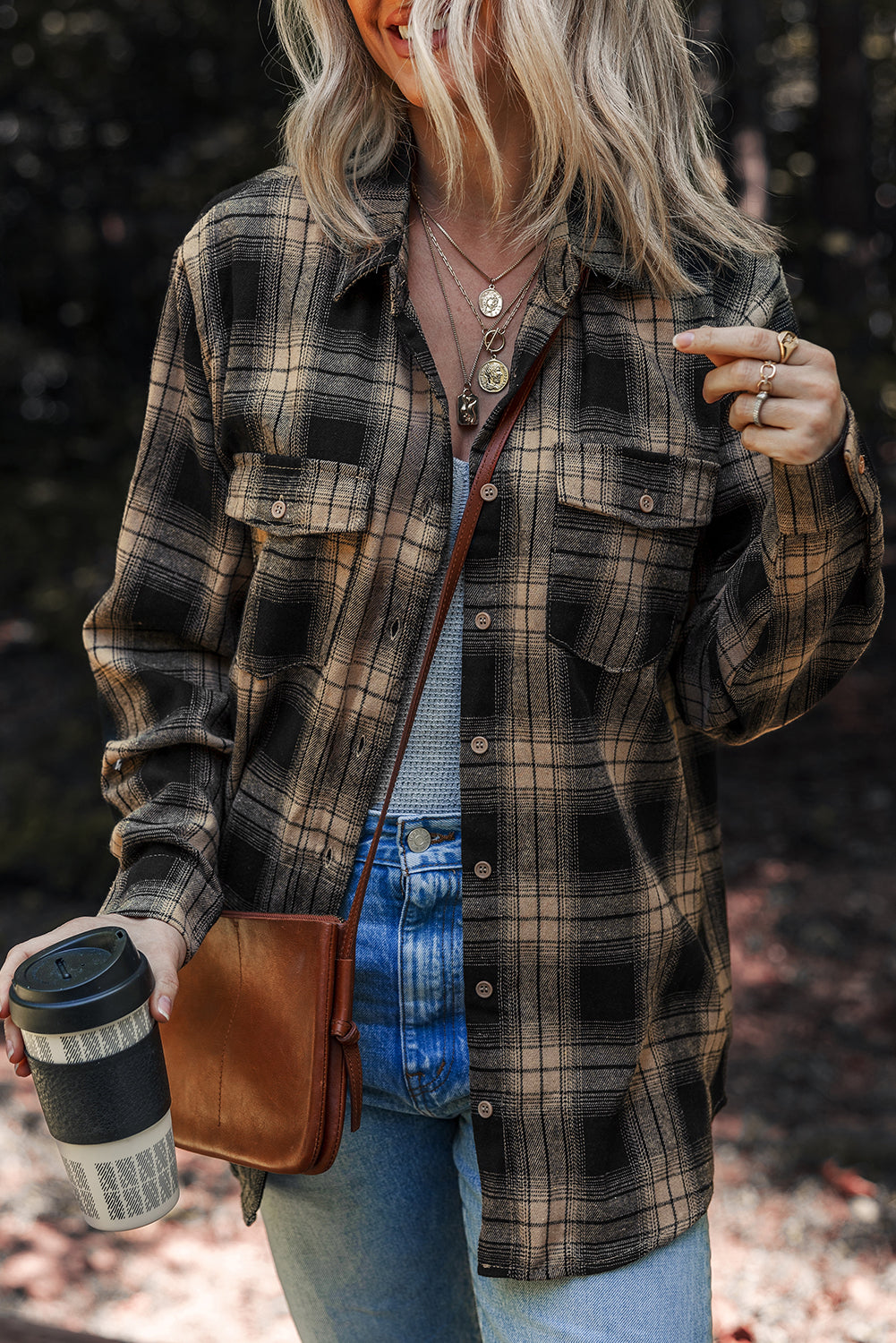 Retro Double Flap Plaid Shackets