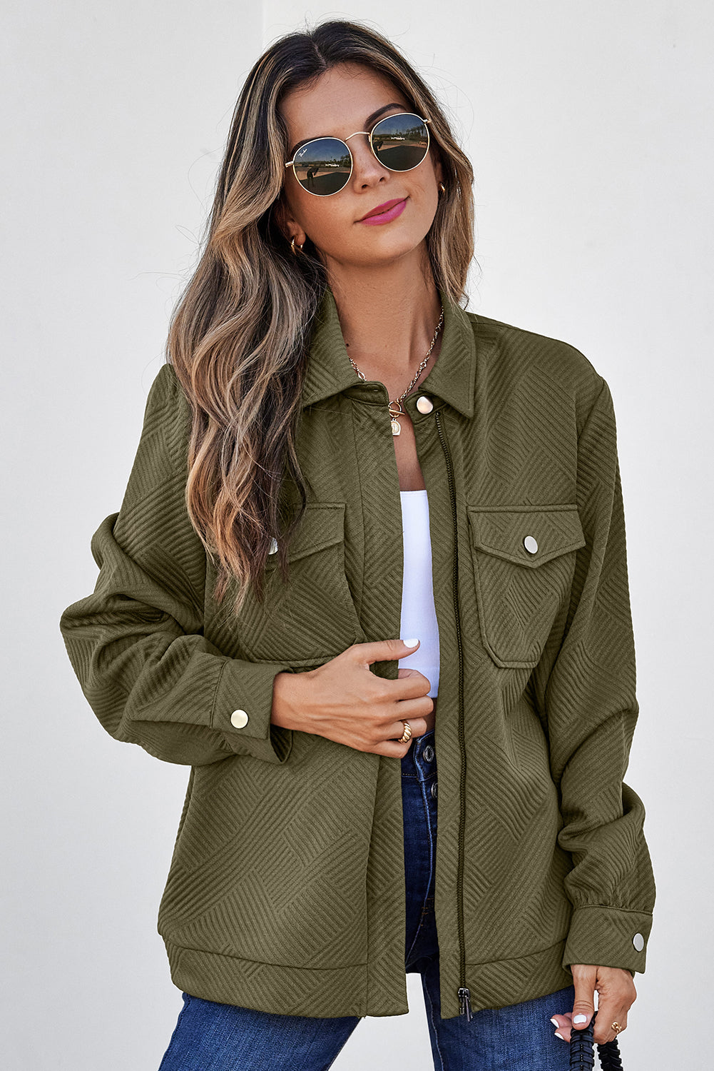 Blackish Color Zip Button Jackets